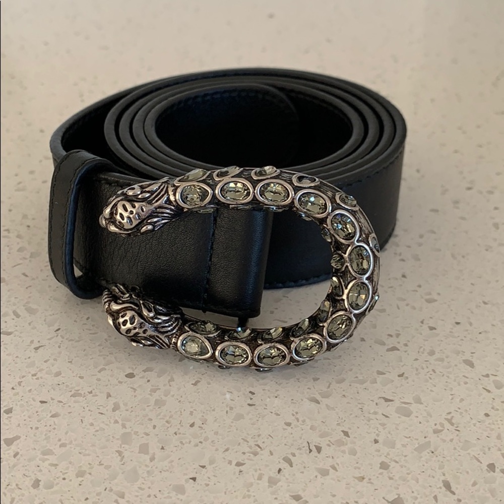 Gucci leather belt with crystal Dionysus buckle